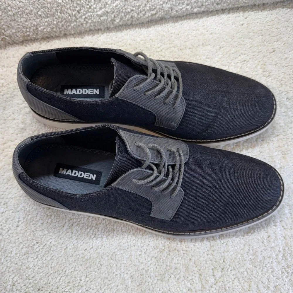 Madden M-DECKER Mens 10 M Black Denim Fabric Derby Oxford Shoes Preppy Likw New‎